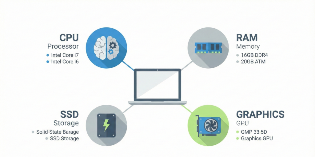 Laptop specifications guide CPU RAM SSD graphics