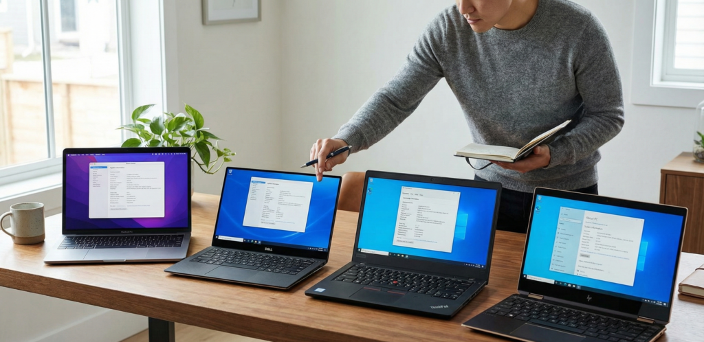 Laptop buying concept in Pakistan, comparing models for students and professionals