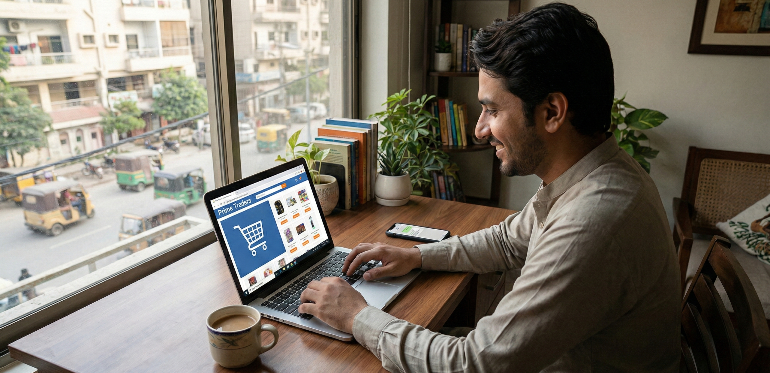 Customer buying HP laptop online in Pakistan using Prime Traders website from home